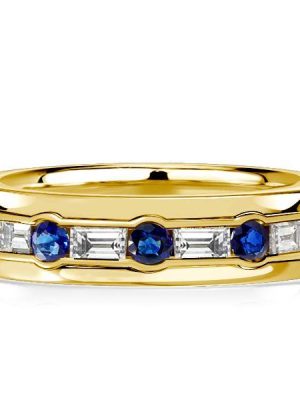 Emerald & Blue Sapphire Eternity Band Ring - 18K Gold Plated Sterling Silver