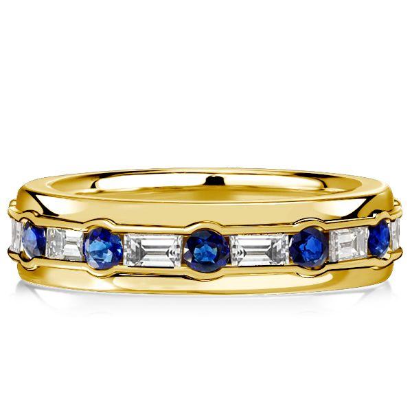 Emerald & Blue Sapphire Eternity Band Ring - 18K Gold Plated Sterling Silver