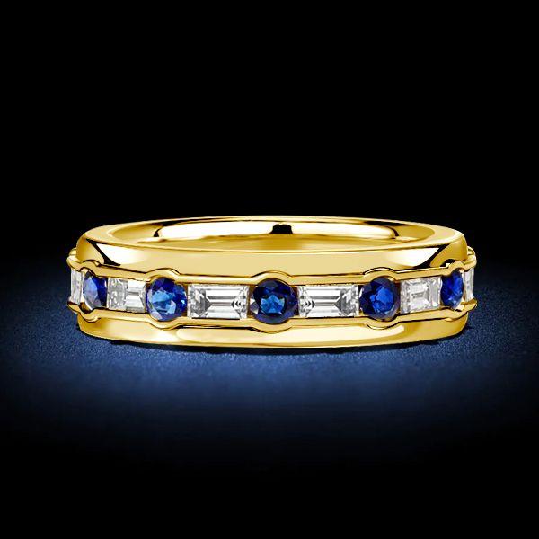Emerald & Blue Sapphire Eternity Band Ring - 18K Gold Plated Sterling Silver