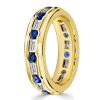 Emerald & Blue Sapphire Eternity Band Ring - 18K Gold Plated Sterling Silver