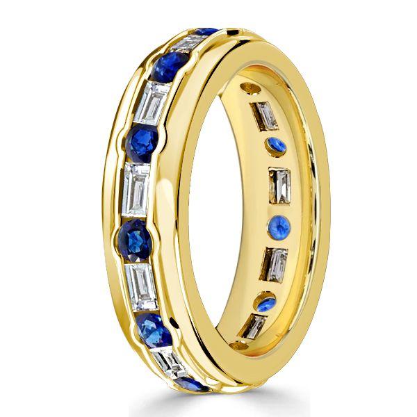 Emerald & Blue Sapphire Eternity Band Ring - 18K Gold Plated Sterling Silver