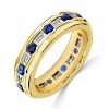 Emerald & Blue Sapphire Eternity Band Ring - 18K Gold Plated Sterling Silver