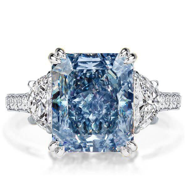 Radiant Cut Blue Topaz Ring - 925 Sterling Silver Wedding Engagement Ring