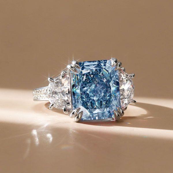 Radiant Cut Blue Topaz Ring - 925 Sterling Silver Wedding Engagement Ring