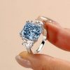Radiant Cut Blue Topaz Ring - 925 Sterling Silver Wedding Engagement Ring