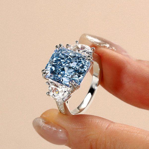 Radiant Cut Blue Topaz Ring - 925 Sterling Silver Wedding Engagement Ring