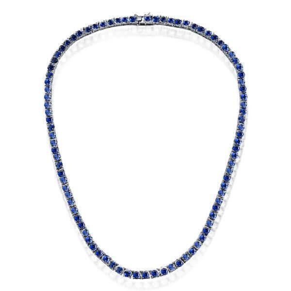 Classic Round Cut Blue Cubic Zirconia Tennis Necklace for Women - Sterling Silver