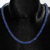 Classic Round Cut Blue Cubic Zirconia Tennis Necklace for Women - Sterling Silver