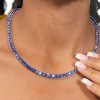 Classic Round Cut Blue Cubic Zirconia Tennis Necklace for Women - Sterling Silver