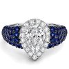 Two Tone Halo Pear Cut Blue Sapphire Engagement Ring in Sterling Silver