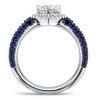 Two Tone Halo Pear Cut Blue Sapphire Engagement Ring in Sterling Silver