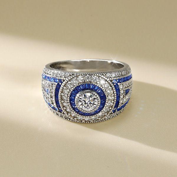 Blue Sapphire Milgrain Halo Engagement Ring in 925 Sterling Silver