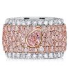Sterling Silver Multi-Row Band Ring with Micro-Pave Emerald and Pink Pear Shaped Stones