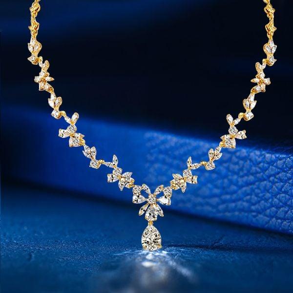 18k Gold Plated Sterling Silver Pear Cut Fashion Necklace and Earring Jewelry Set