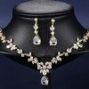 18k Gold Plated Sterling Silver Pear Cut Fashion Necklace and Earring Jewelry Set