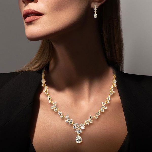 18k Gold Plated Sterling Silver Pear Cut Fashion Necklace and Earring Jewelry Set