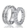 Wedding Couple Rings: Halo Eternity White Sapphire & Titanium/Sterling Silver