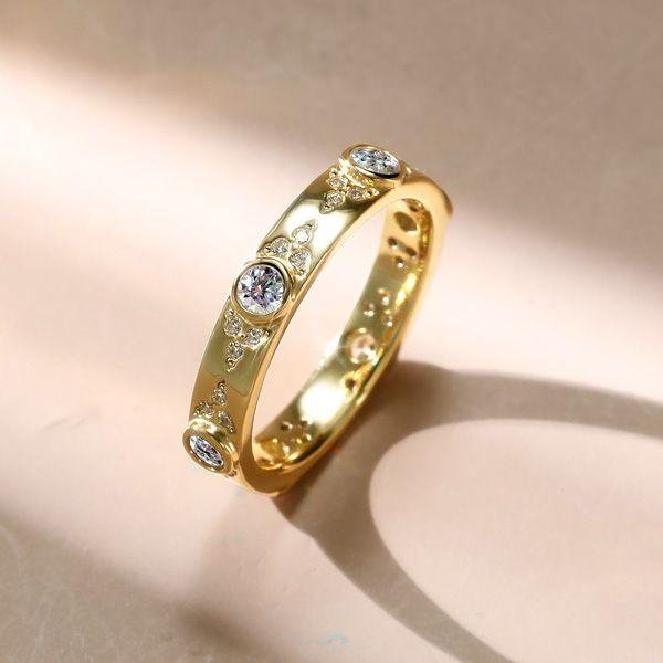 18K Gold Plated Sterling Silver Bezel Set CZ Eternity Band Wedding Ring for Women
