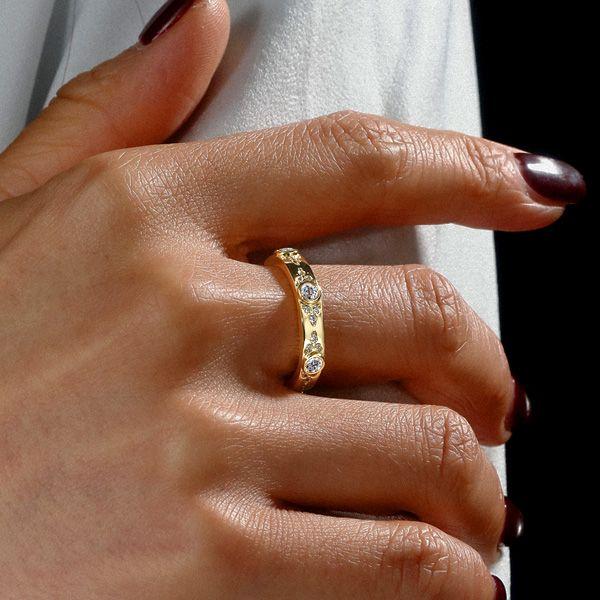 18K Gold Plated Sterling Silver Bezel Set CZ Eternity Band Wedding Ring for Women