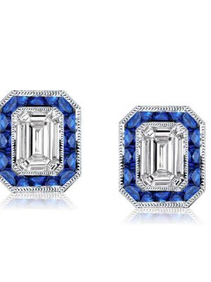Filigree Halo Emerald Stud Earrings in Sterling Silver