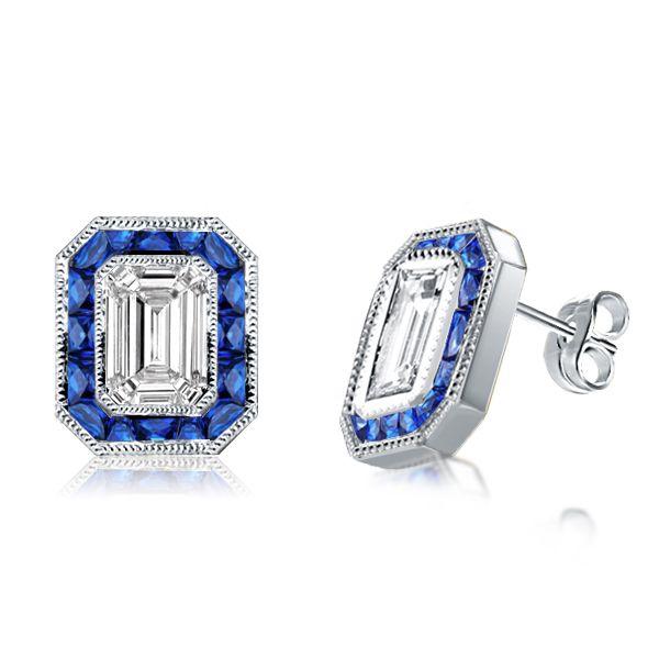 Filigree Halo Emerald Stud Earrings in Sterling Silver