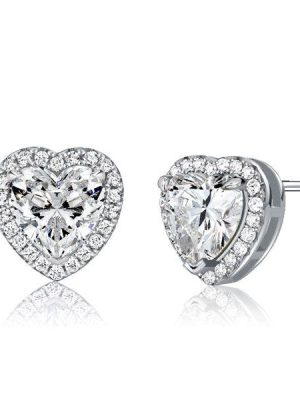 Sterling Silver Halo Heart Stud Earrings for Women - 2.72 CT TW