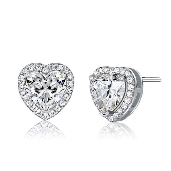 Sterling Silver Halo Heart Stud Earrings for Women - 2.72 CT TW