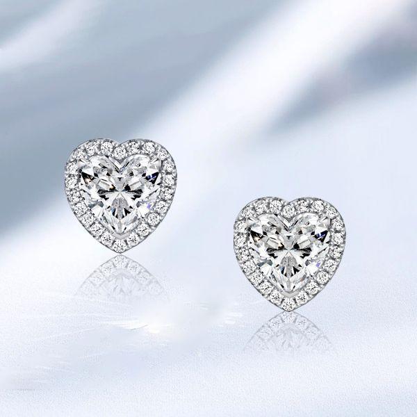 Sterling Silver Halo Heart Stud Earrings for Women - 2.72 CT TW