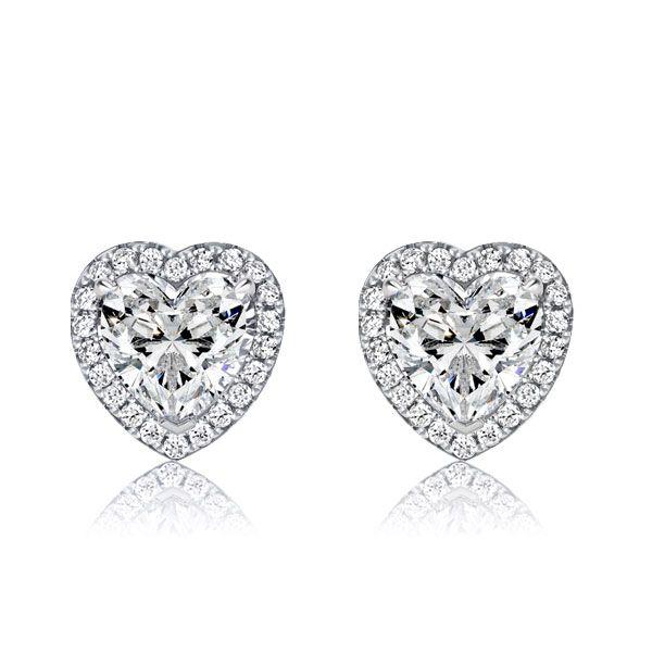 Sterling Silver Halo Heart Stud Earrings for Women - 2.72 CT TW