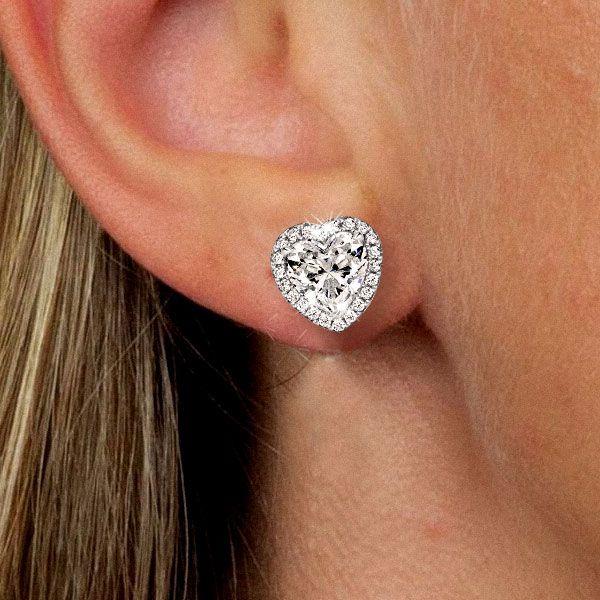 Sterling Silver Halo Heart Stud Earrings for Women - 2.72 CT TW