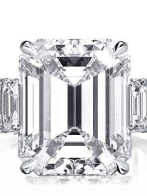 Sterling Silver Three-Quarters Baguette and Emerald Cut Engagement Ring