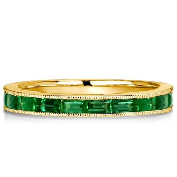 Emerald Green Milgrain Half Eternity Band - 18K Gold Plated Sterling Silver Wedding Ring