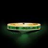 Emerald Green Milgrain Half Eternity Band - 18K Gold Plated Sterling Silver Wedding Ring