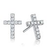 Dainty Sterling Silver Cross Stud Earrings for Women - Sparkling CZ Accents
