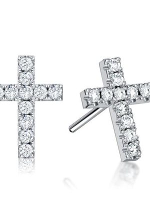 Dainty Sterling Silver Cross Stud Earrings for Women - Sparkling CZ Accents