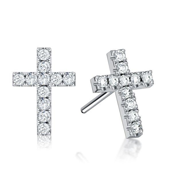 Dainty Sterling Silver Cross Stud Earrings for Women - Sparkling CZ Accents