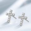 Dainty Sterling Silver Cross Stud Earrings for Women - Sparkling CZ Accents