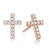 Dainty Sterling Silver Cross Stud Earrings for Women - Sparkling CZ Accents