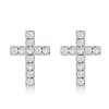Dainty Sterling Silver Cross Stud Earrings for Women - Sparkling CZ Accents