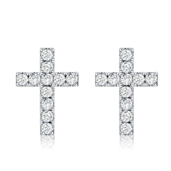 Dainty Sterling Silver Cross Stud Earrings for Women - Sparkling CZ Accents