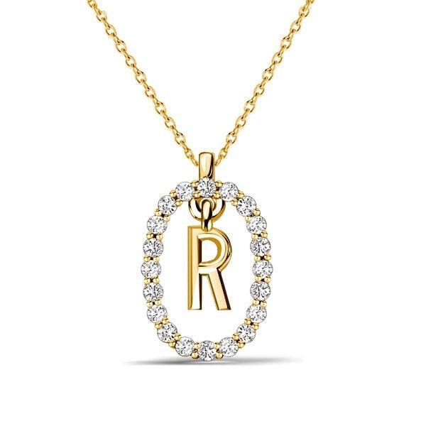 Personalized Initial Open Frame Pendant Necklace for Women, 18K Gold Plated Sterling Silver
