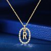 Personalized Initial Open Frame Pendant Necklace for Women, 18K Gold Plated Sterling Silver