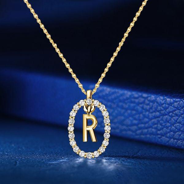 Personalized Initial Open Frame Pendant Necklace for Women, 18K Gold Plated Sterling Silver