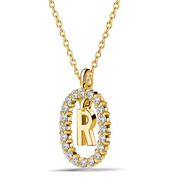 Personalized Initial Open Frame Pendant Necklace for Women, 18K Gold Plated Sterling Silver