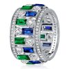 Emerald & Sapphire Milgrain Eternity Band - Sterling Silver Vintage Wedding Ring