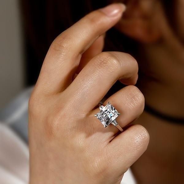 Three Stone White Sapphire Engagement Ring - 925 Sterling Silver Wedding Jewelry