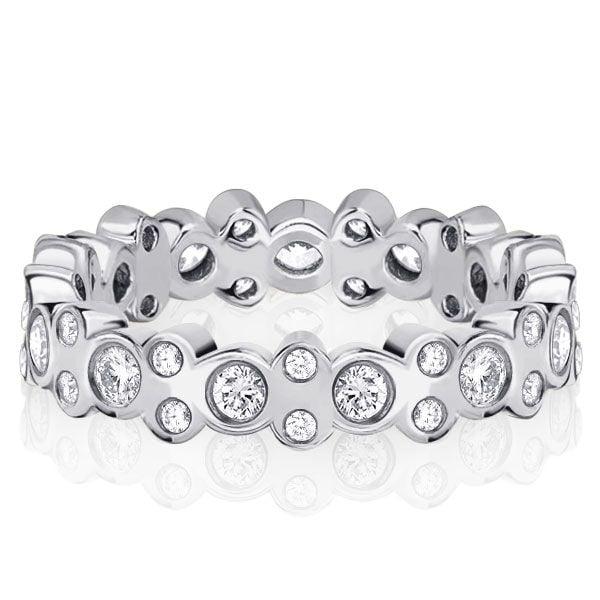 Vintage Round White Sapphire Eternity Wedding Band for Women in Sterling Silver
