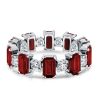 Garnet, Emerald & Round Sterling Silver Wedding Band - Alternating Gemstone Ring