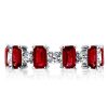 Garnet, Emerald & Round Sterling Silver Wedding Band - Alternating Gemstone Ring