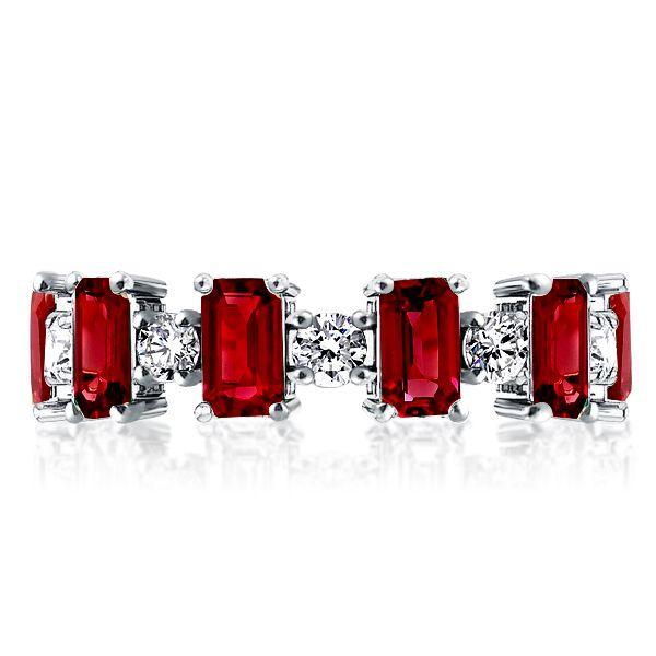 Garnet, Emerald & Round Sterling Silver Wedding Band - Alternating Gemstone Ring